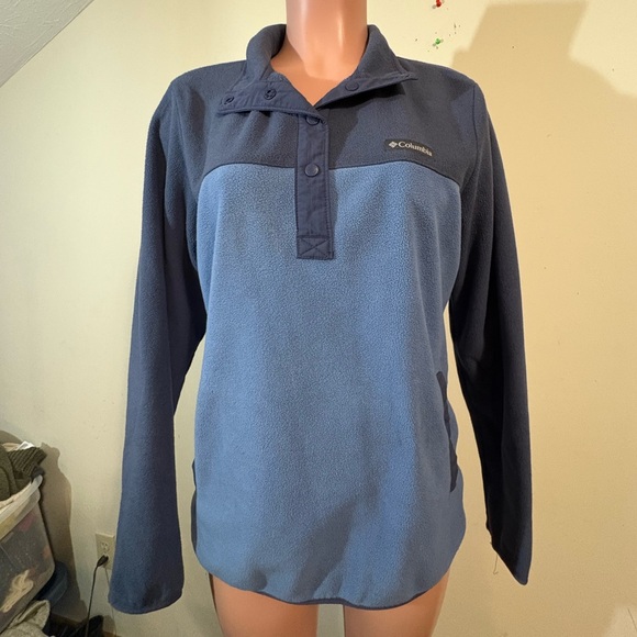 Columbia Womens Fleece large Blue 1/4 Snap Pullover Mock Neck Colorblock - Picture 1 of 9